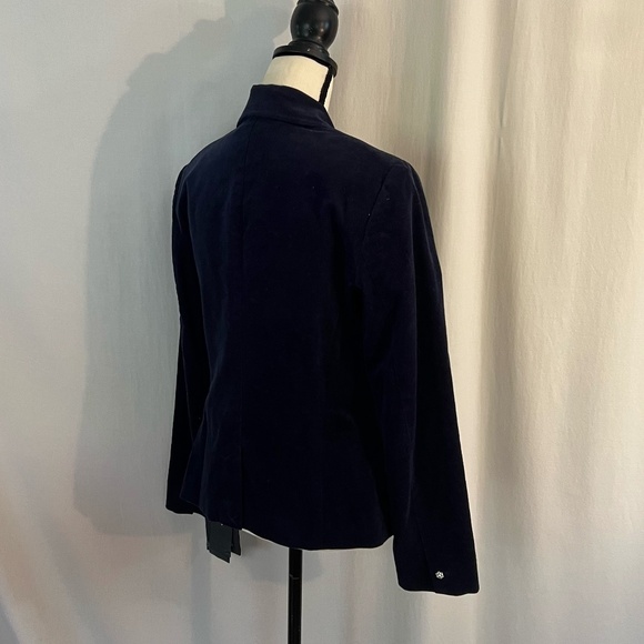 Liz Claiborne Navy Velvet Tailored Blazer with Rhinestone Snowflake Button NWT 6 - Picture 9 of 15